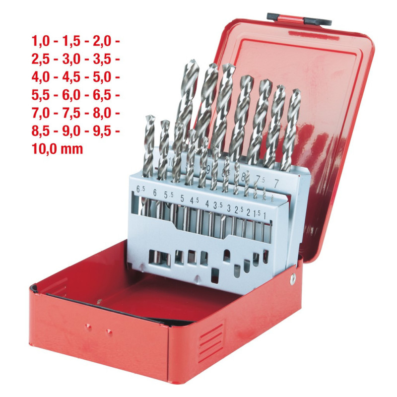 Coffret De 19 Forets HSS-G Meulés, Ø1,0-10,0 mm