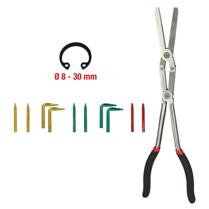 Pince À Circlips Intérieurs Double Articulation Et Pointes Changeables, L.345Mm