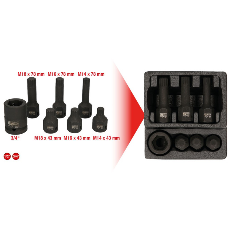 Coffret De 7 Douilles Tournevis À Chocs Courtes Et Longues Xzn® 3/4", M14 À M18