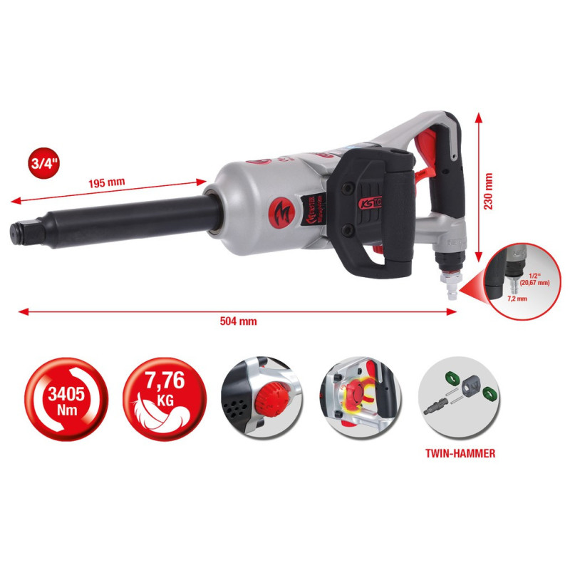 Clé À Choc Pneumatique À Broche Longue Supermonster 3/4", 3405 Nm