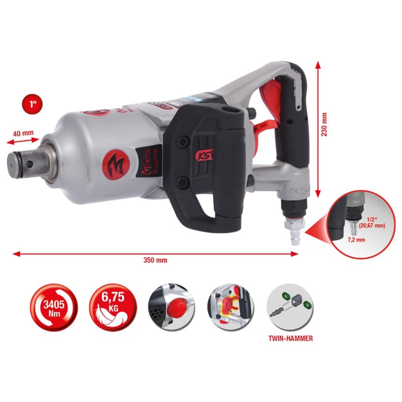 Clé À Choc Pneumatique À Broche Courte Supermonster 1'', 3405 Nm