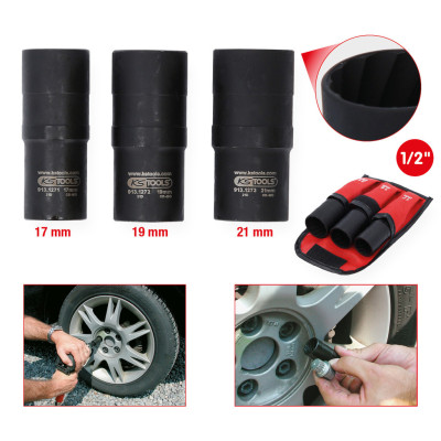 Jeu De 3 Douilles À Chocs 1/2'' Pour Écrous Abîmés, 17-19-21 mm