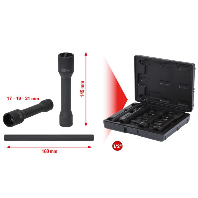 Coffret De 3 Douilles 1/2'' Pour Écrous Abîmés, 17-19-21 mm + Chasse Axe