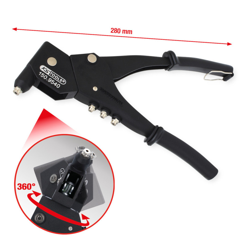 Pince À Riveter À Tête Pivotante 360°, L. 290 mm