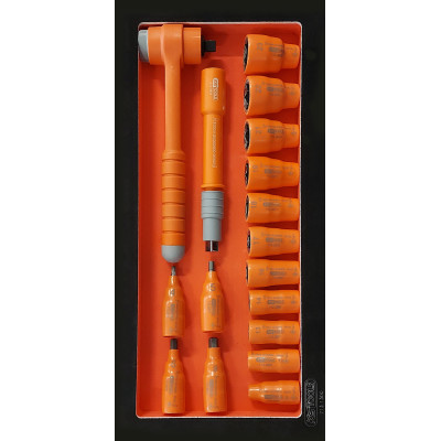 Module De Douilles 6 Pans Et Cliquet 3/8" Isolées 1000V, 17 Pièces