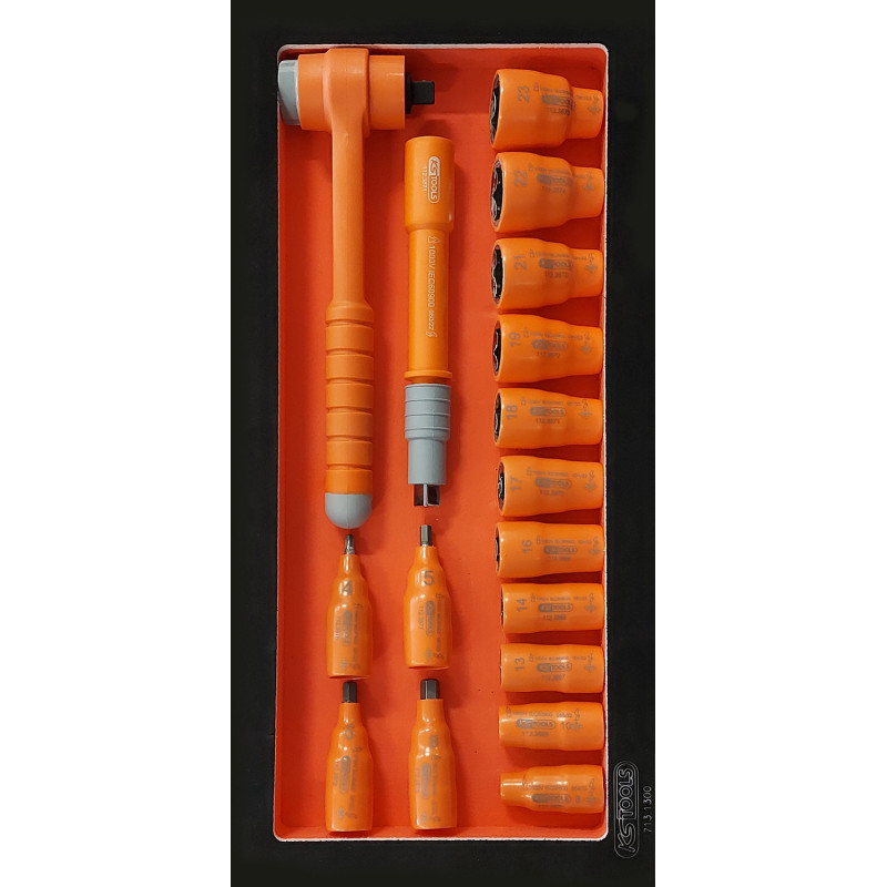 Module De Douilles 6 Pans Et Cliquet 3/8" Isolées 1000V, 17 Pièces