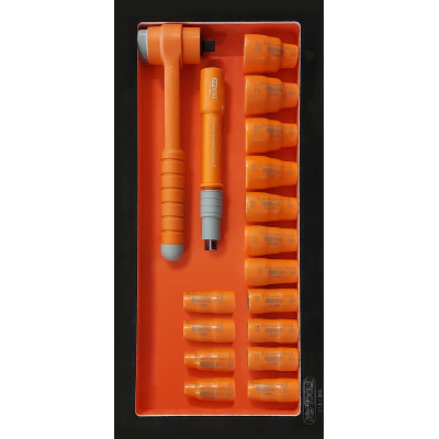 Module De Douilles 12 Pans Et Cliquet 3/8" Isolées 1000V, 17 Pièces