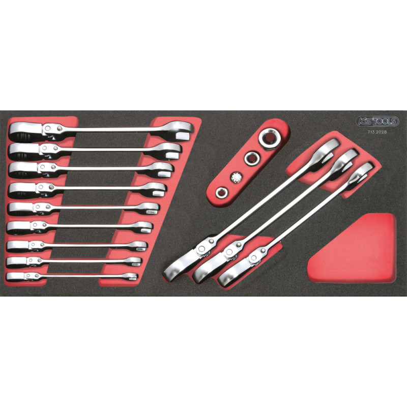 Module De Clés Mixtes À Cliquet Inclinable Gearplus® Avec Adaptateurs, 16 Pcs