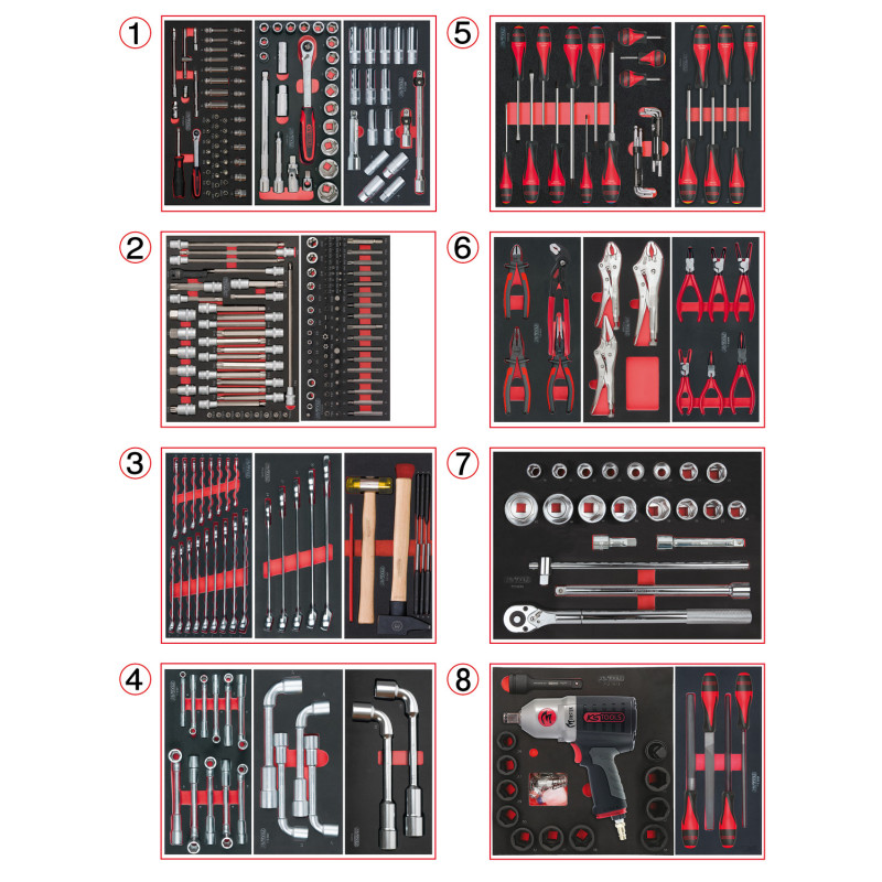 Composition D'Outils Pl 8 Tiroirs Pour Servante, 354 Pièces