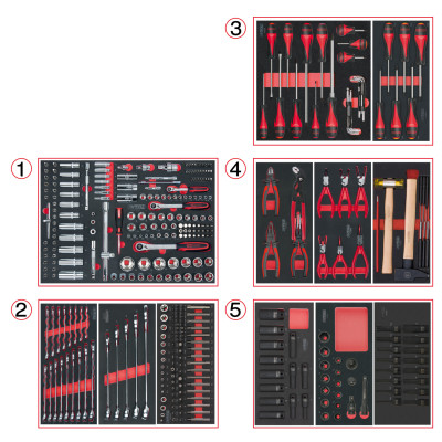 Composition D'Outils 5 Tiroirs Pour Servante, 384 Pièces