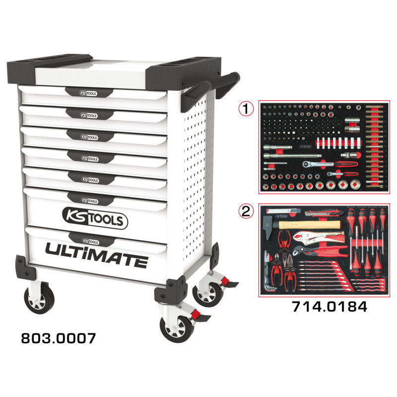 Servante Ultimate Blanche 7 Tiroirs Équipée De 184 Outils
