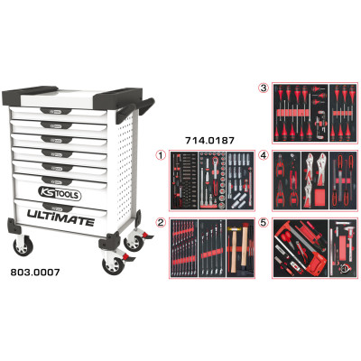 Servante Ultimate Blanche 7 Tiroirs Équipée De 187 Outils