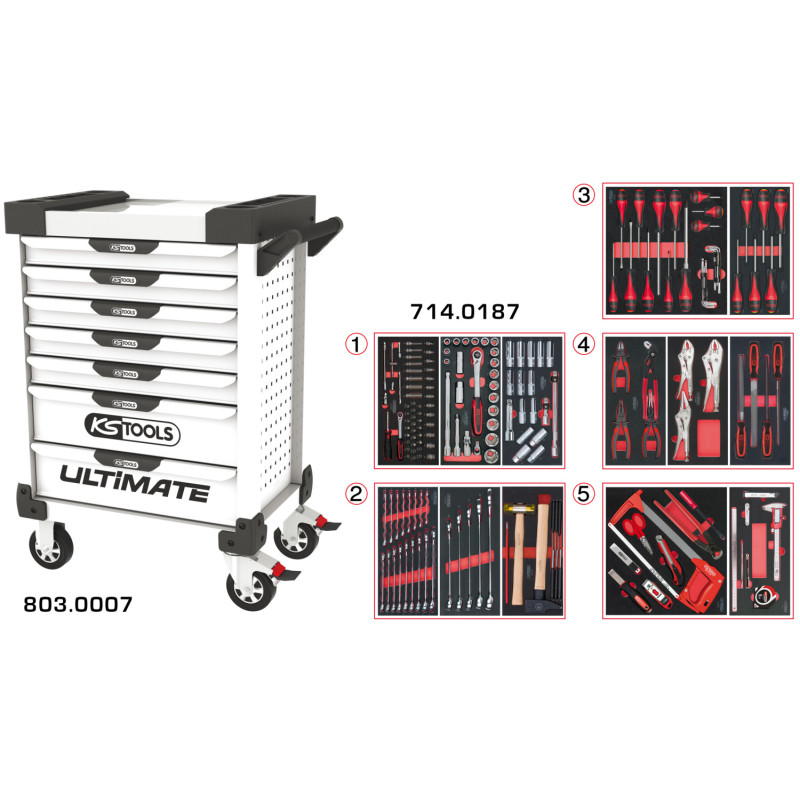 Servante Ultimate Blanche 7 Tiroirs Équipée De 187 Outils