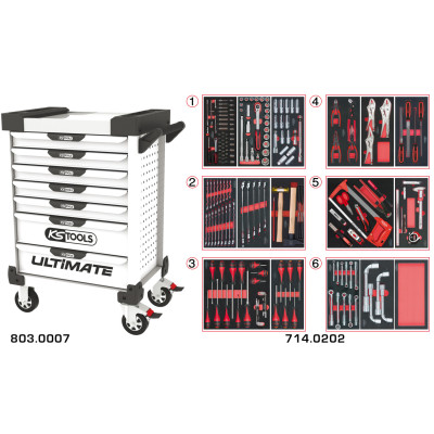 Servante Ultimate Blanche 7 Tiroirs Équipée De 202 Outils