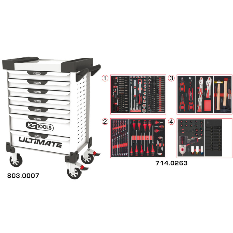 Servante Ultimate Blanche 7 Tiroirs Équipée De 263 Outils