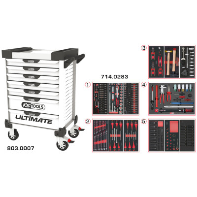 Servante Ultimate Blanche 7 Tiroirs Équipée De 283 Outils