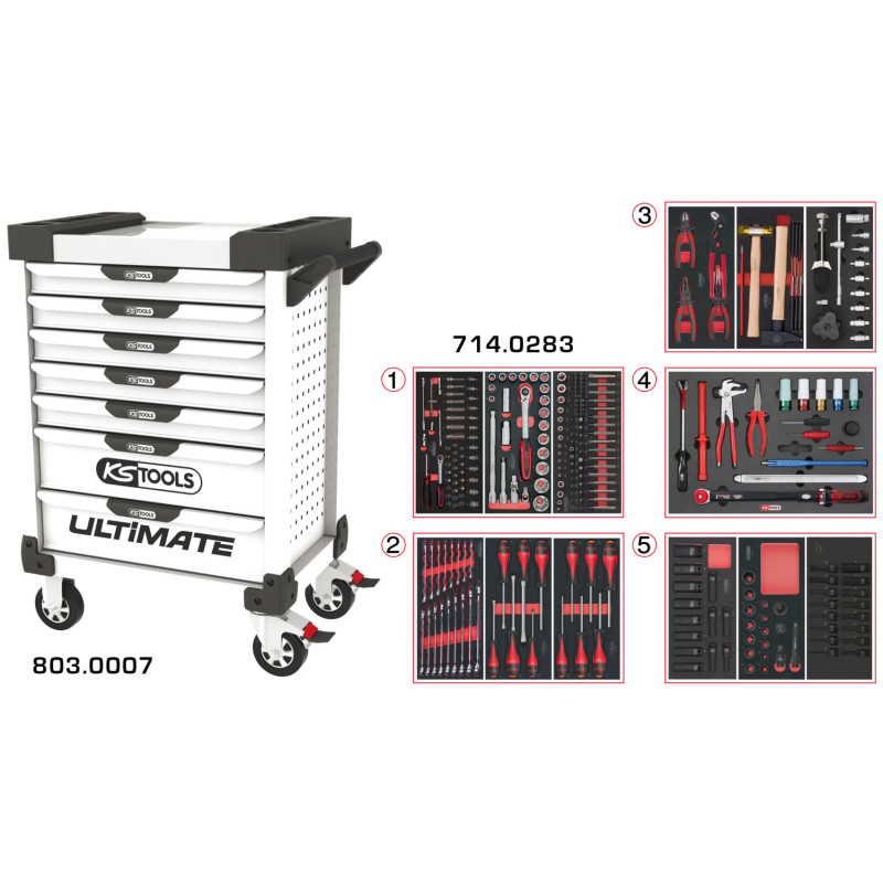 Servante Ultimate Blanche 7 Tiroirs Équipée De 283 Outils