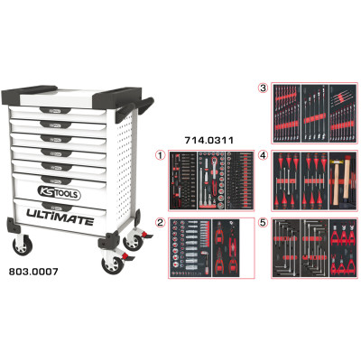 Servante Ultimate Blanche 7 Tiroirs Équipée De 311 Outils