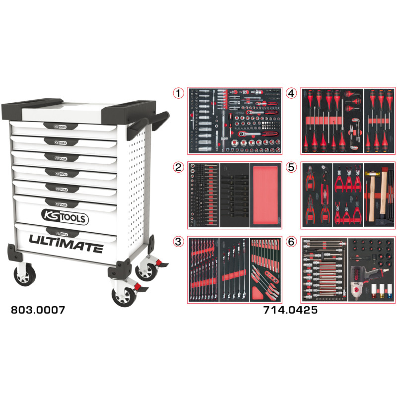Servante Ultimate Blanche 7 Tiroirs Équipée De 429 Outils