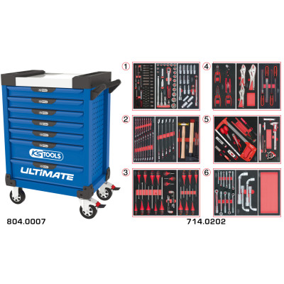 Servante Ultimate Bleue 7 Tiroirs Équipée De 202 Outils