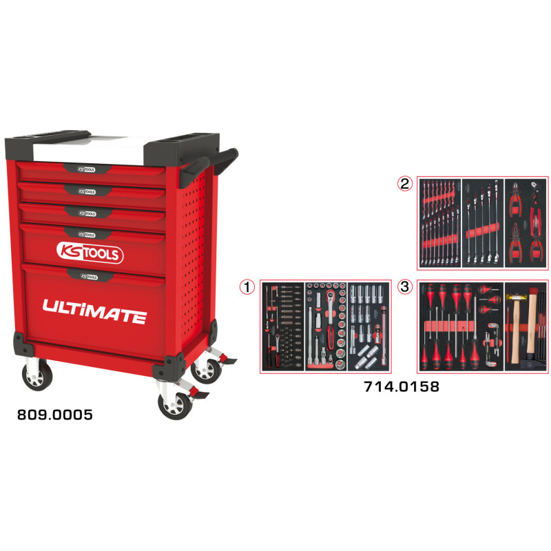 Servante Ultimate Rouge 5 Tiroirs Équipée De 158 Outils