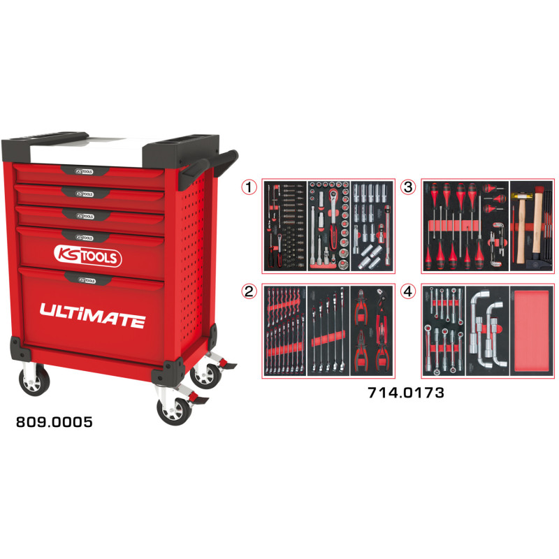 Servante Ultimate Rouge 5 Tiroirs Équipée De 173 Outils