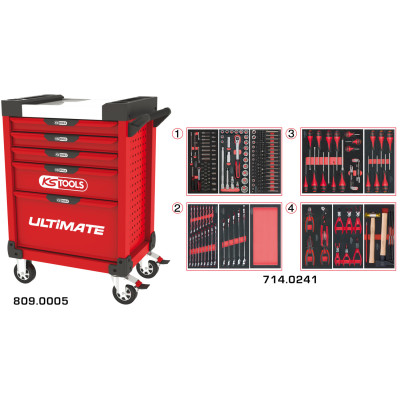 Servante Ultimate Rouge 5 Tiroirs Équipée De 241 Outils