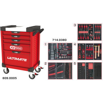 Servante Ultimate Rouge 5 Tiroirs Équipée De 384 Outils