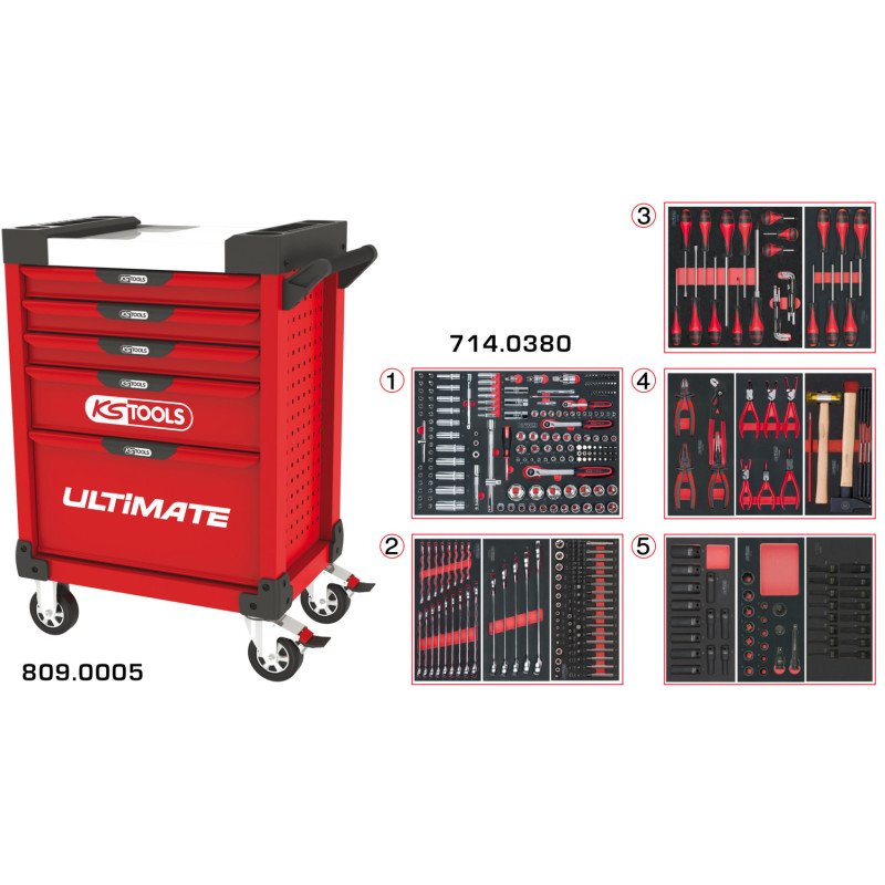 Servante Ultimate Rouge 5 Tiroirs Équipée De 384 Outils