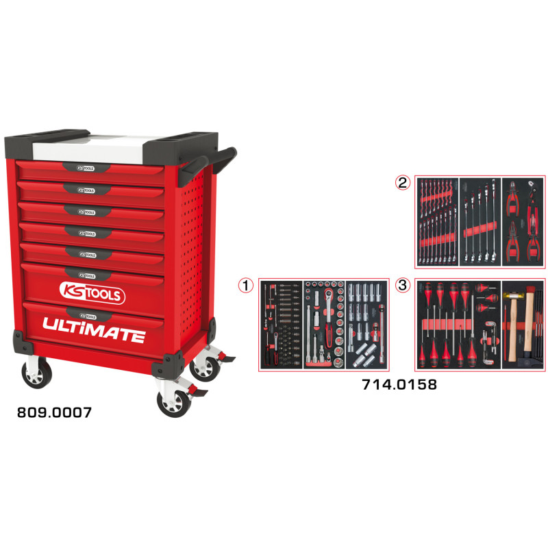 Servante Ultimate Rouge 7 Tiroirs Équipée De 158 Outils