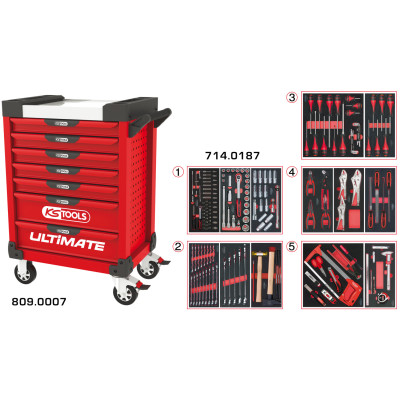 Servante Ultimate Rouge 7 Tiroirs Équipée De 187 Outils