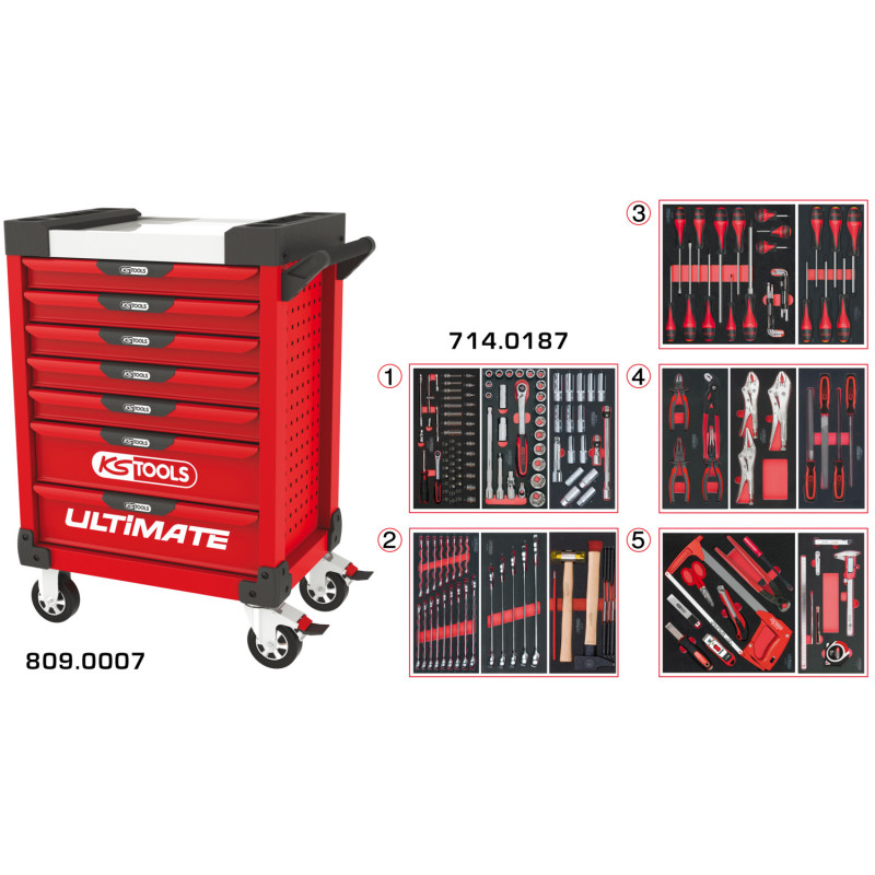 Servante Ultimate Rouge 7 Tiroirs Équipée De 187 Outils