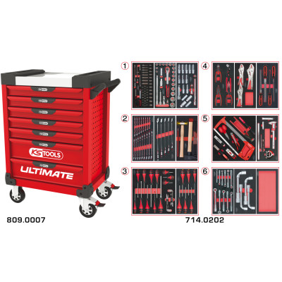 Servante Ultimate Rouge 7 Tiroirs Équipée De 202 Outils