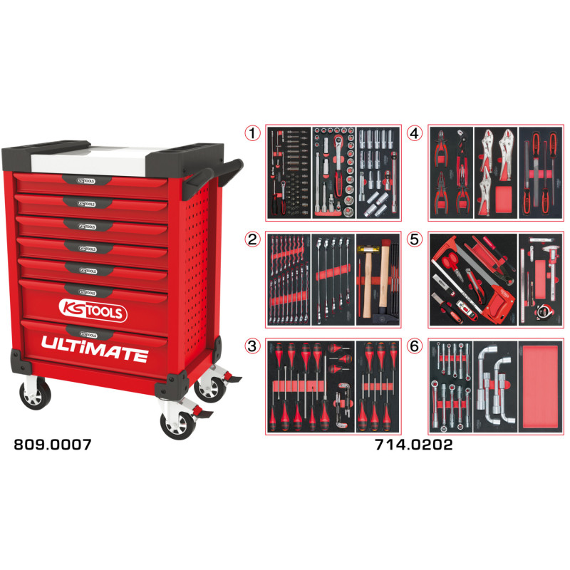 Servante Ultimate Rouge 7 Tiroirs Équipée De 202 Outils