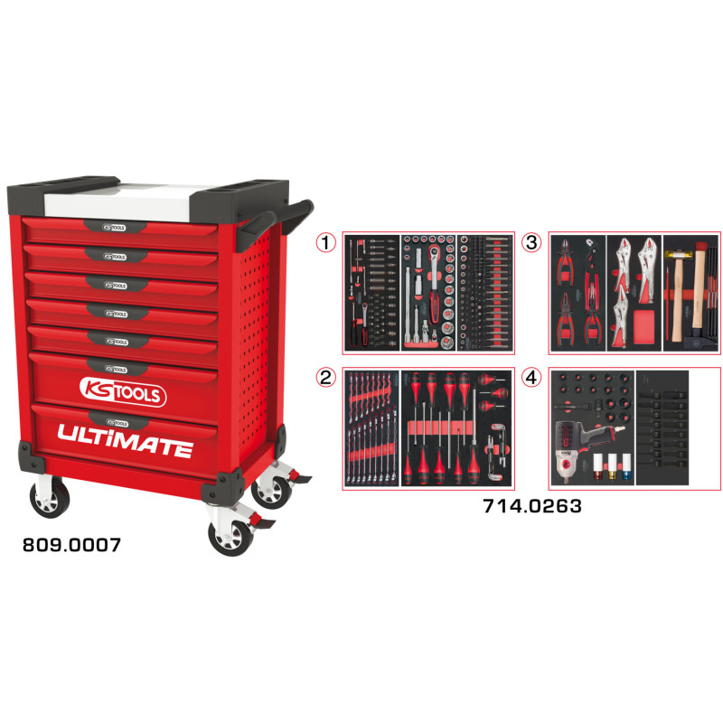 Servante Ultimate Rouge 7 Tiroirs Équipée De 263 Outils