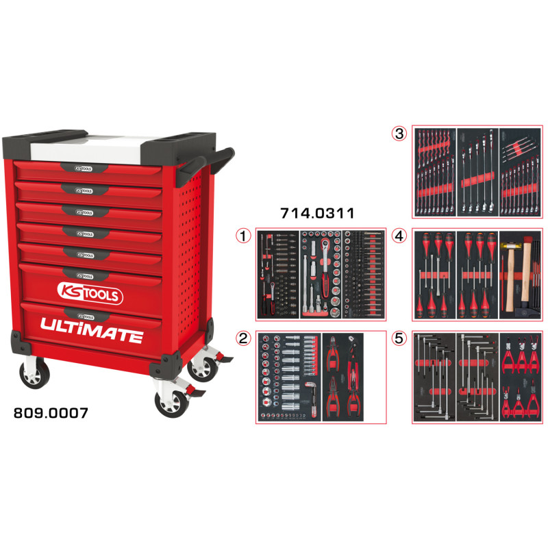 Servante Ultimate Rouge 7 Tiroirs Équipée De 311 Outils