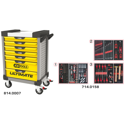 Servante Ultimate Grise Et Jaune 7 Tiroirs Équipée De 158 Outils