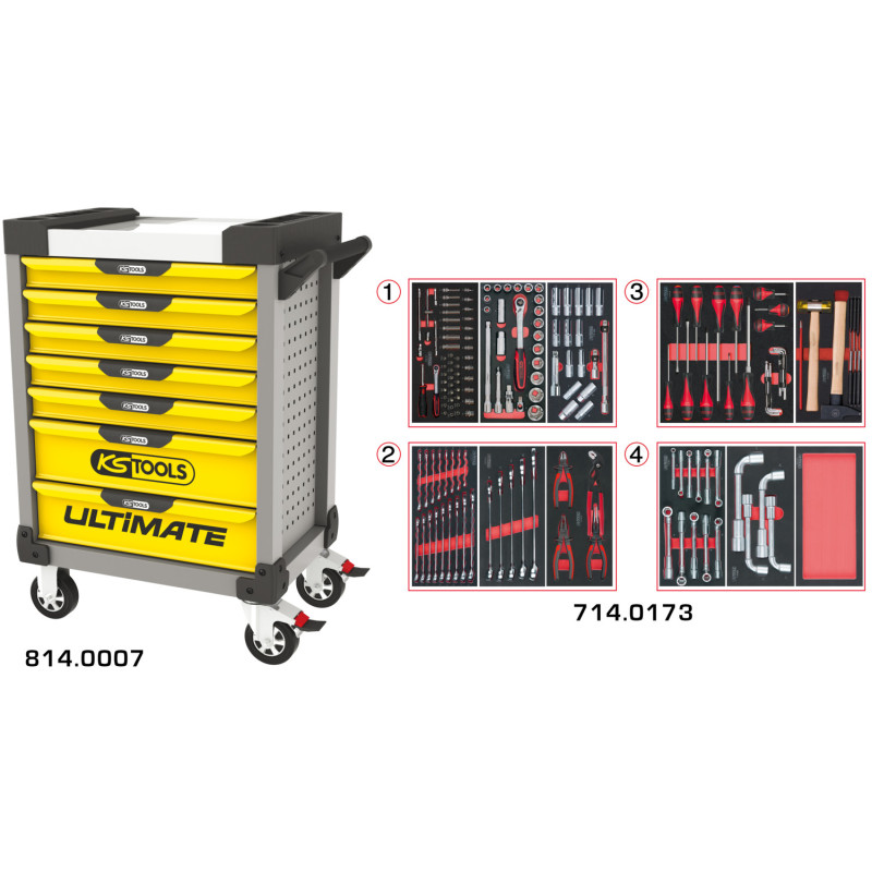Servante Ultimate Grise Et Jaune 7 Tiroirs Équipée De 173 Outils