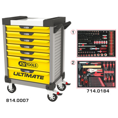 Servante Ultimate Jaune Et Grise 7 Tiroirs Équipée De 184 Outils