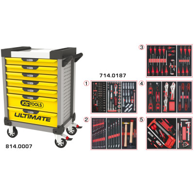 Servante Ultimate Grise Et Jaune 7 Tiroirs Équipée De 187 Outils