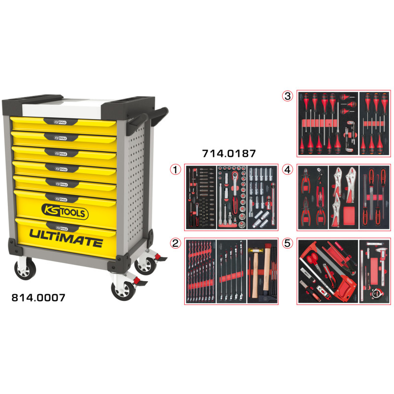 Servante Ultimate Grise Et Jaune 7 Tiroirs Équipée De 187 Outils