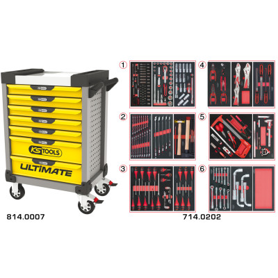 Servante Ultimate Grise Et Jaune 7 Tiroirs Équipée De 202 Outils