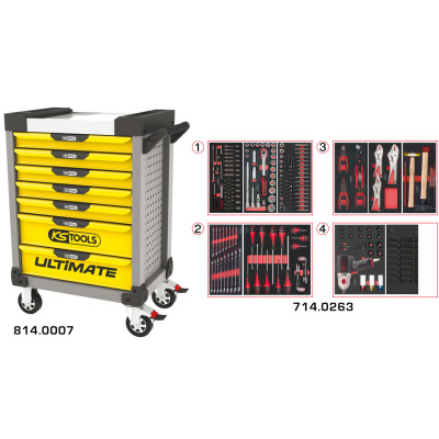 Servante Ultimate Grise Et Jaune 7 Tiroirs Équipée De 263 Outils