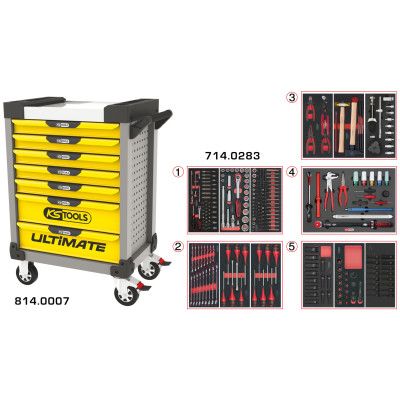 Servante Ultimate Grise Et Jaune 7 Tiroirs Équipée De 283 Outils