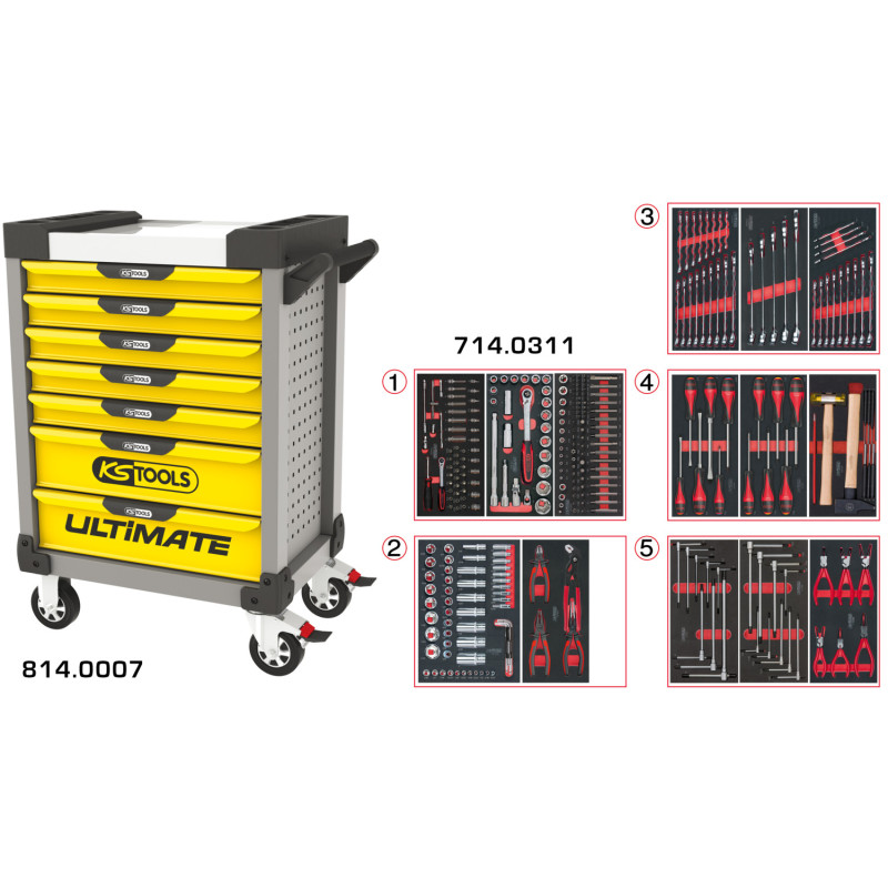 Servante Ultimate Grise Et Jaune 7 Tiroirs Équipée De 311 Outils