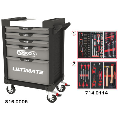 Servante Ultimate Grise Et Noire 5 Tiroirs Équipée De 114 Outils