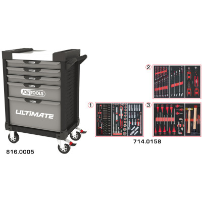 Servante Ultimate Grise Et Noire 5 Tiroirs Équipée De 158 Outils