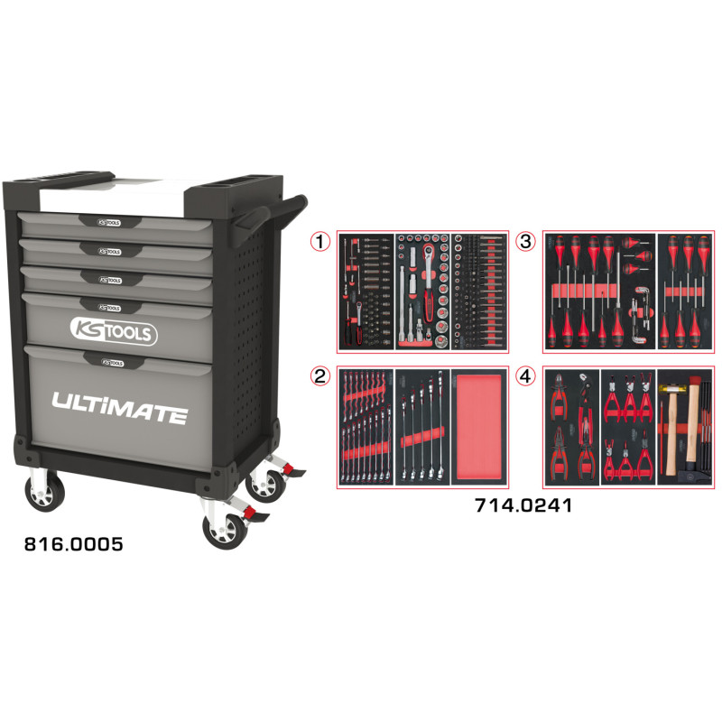 Servante Ultimate Grise Et Noire 5 Tiroirs Équipée De 241 Outils