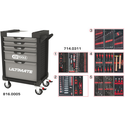 Servante Ultimate Grise Et Noire 5 Tiroirs Équipée De 311 Outils