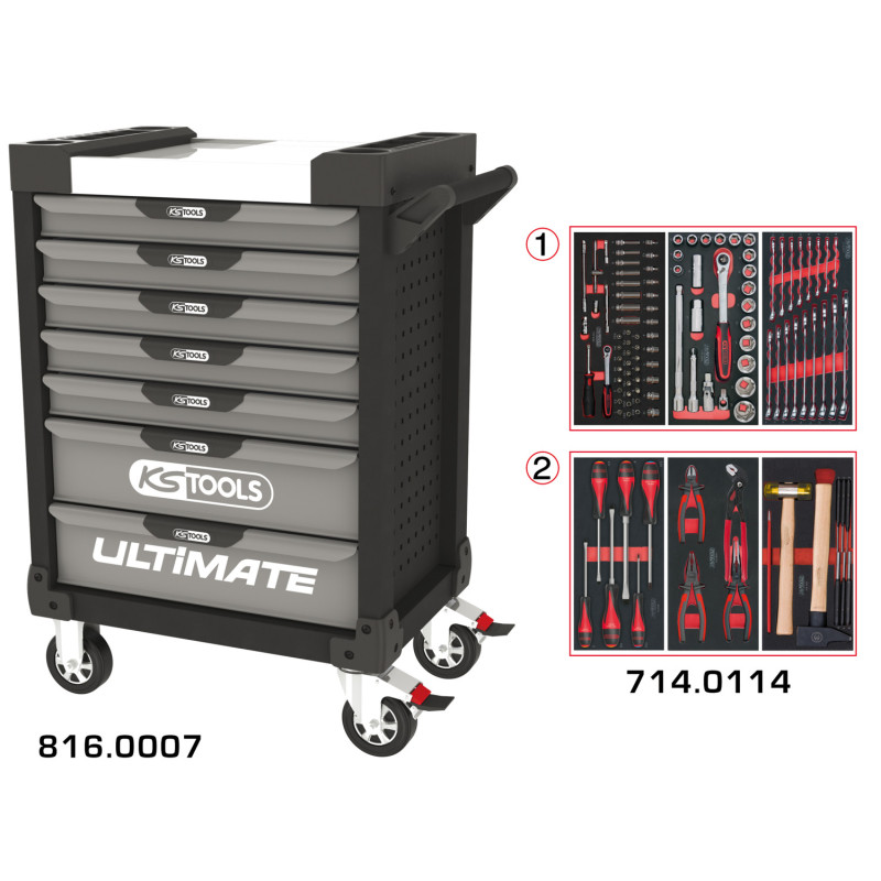 Servante Ultimate Grise Et Noire 7 Tiroirs Équipée De 114 Outils